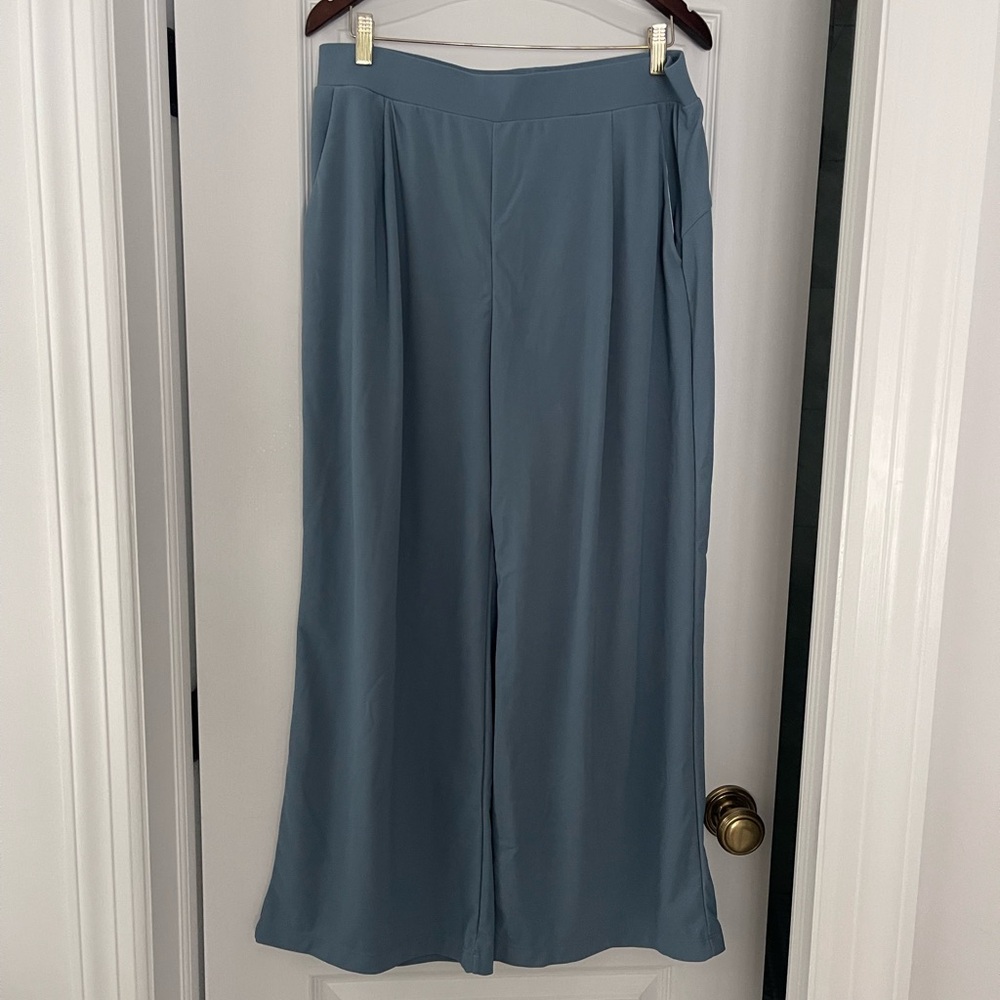 Halara Flex Micro Waffle Pull On High Waisted Wide Leg Pants Light Blue XL NWT - Picture 4 of 10